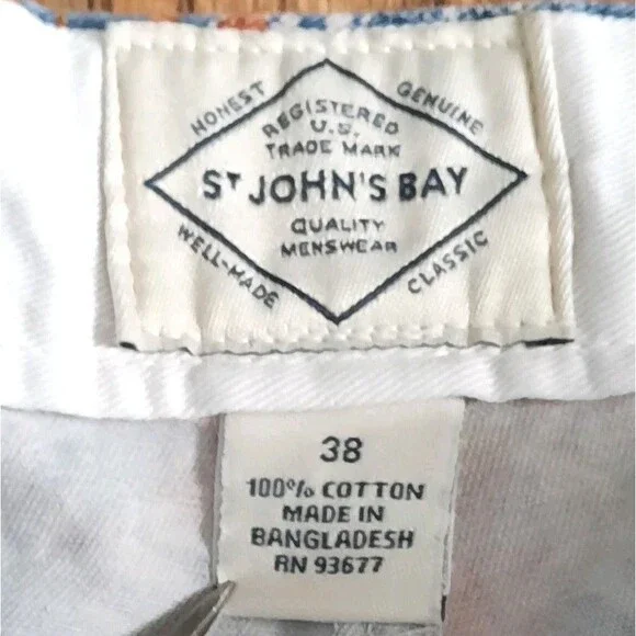 St John’s Bay Legacy Shadow Leaf Flat Front Gray Blue Orange Chino Shorts Men 38 - Picture 3 of 4